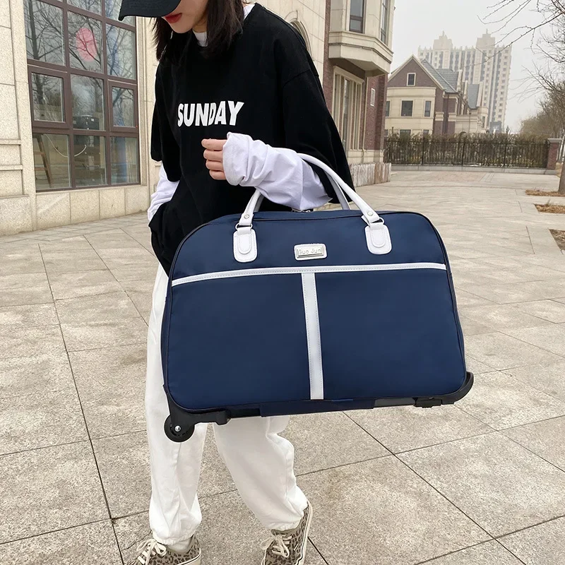 Maleta de viaje, bolsa de equipaje rodante, bolsa de viaje con carrito de viaje corto de negocios, bolso de gran capacidad con ruedas para hombres y mujeres