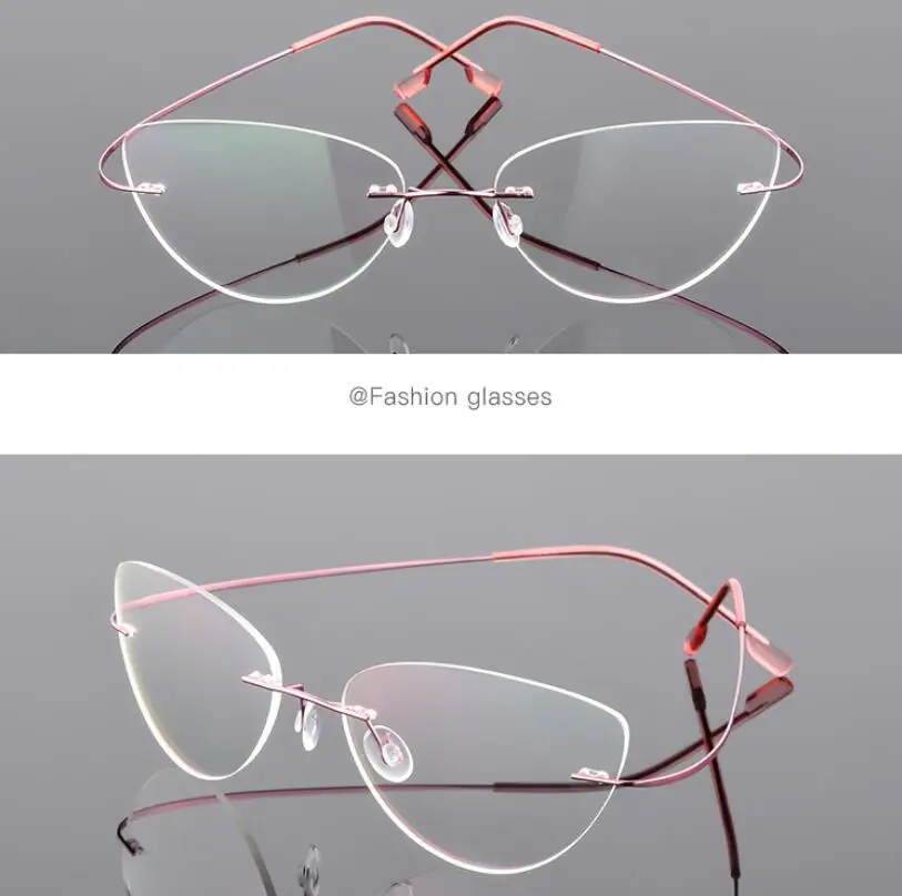 GSjiaxin Rahmenlose Cat-Eye-Myopie-Brille mit Index 1,61, ultraleichte, randlose, blaues Licht blockierende Korrekturbrille – 0,5 – 0,75 bis -6 3