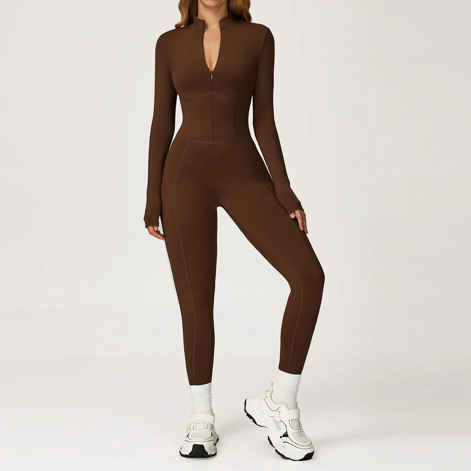 

Women One-piece Warm Rompers Gym Jumpsuit Zipper Long Sleeved Fitness Sports Overalls Tracksuit Yoga Clothing Workout Sportswear