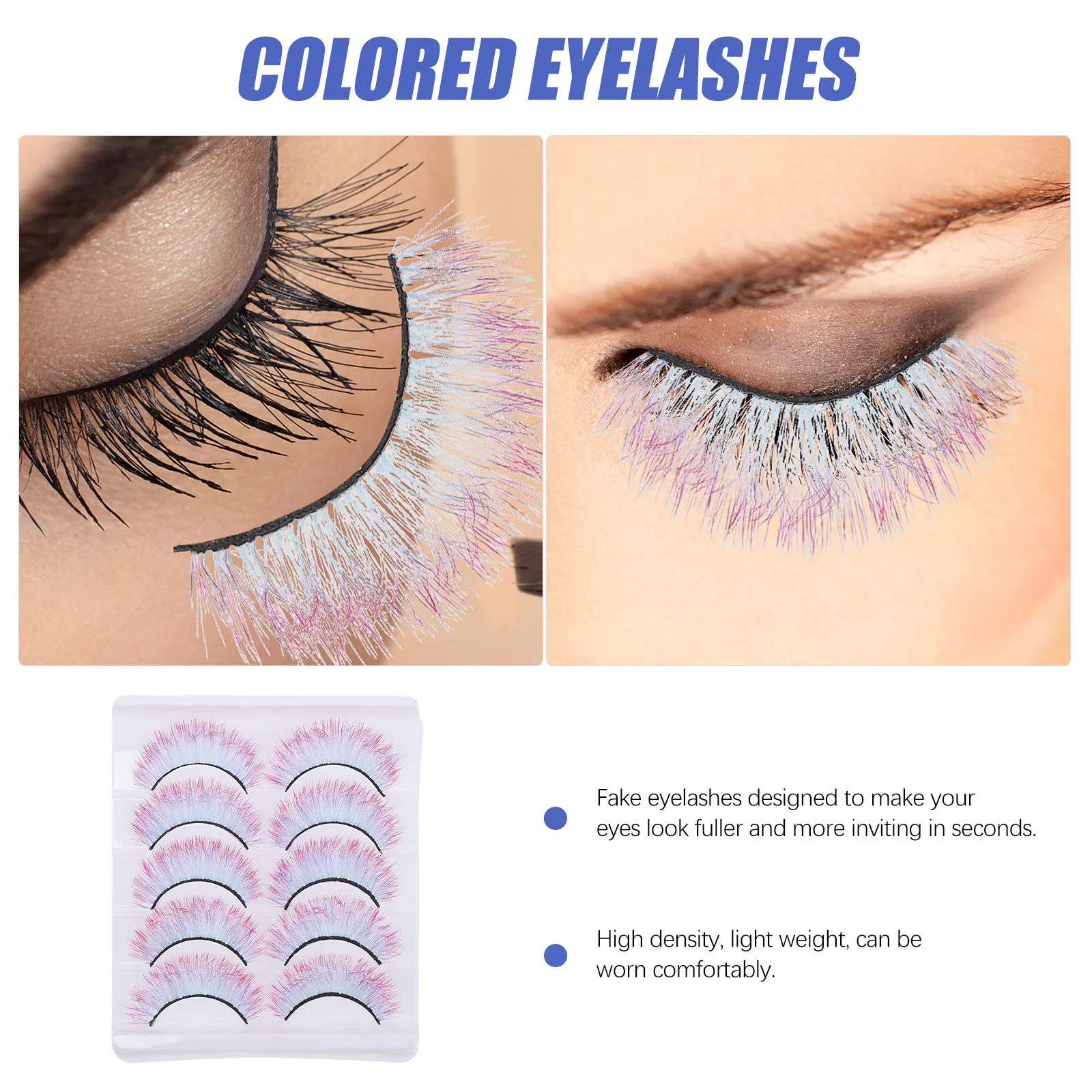 

5Pairs Colored Eyelashes 3D False Lashes for Fashion Makeup Lightweight Comfortable Wear Long-Lasting Vibrant Colors Fake Lashes