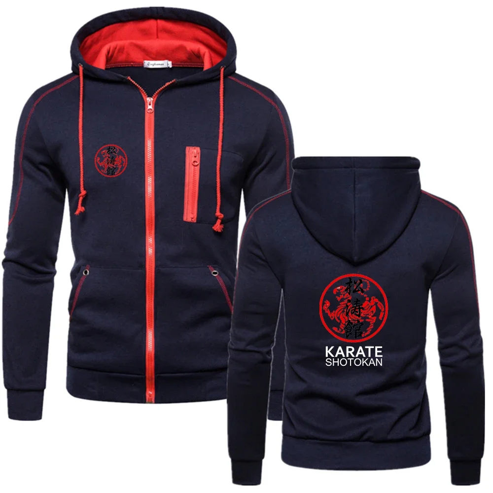 Shootan jaket Karate 2024 pria, atasan Hoodie ritsleting cetak baru, pakaian olahraga kasual