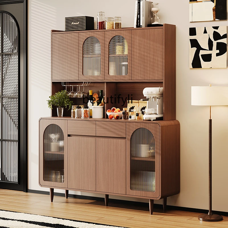 Solid wood,dining side cabinet integrated against the wall,modern simple guest dining room storage cabinet, walnut color, locker