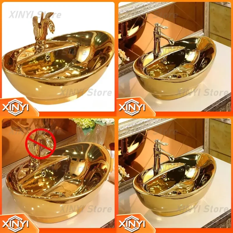 for European Luxury Bathroom Sinks for Ceramic Gold Sink for Toilet Basin for Bathroom Countertop Basin for Modern Chic Home
