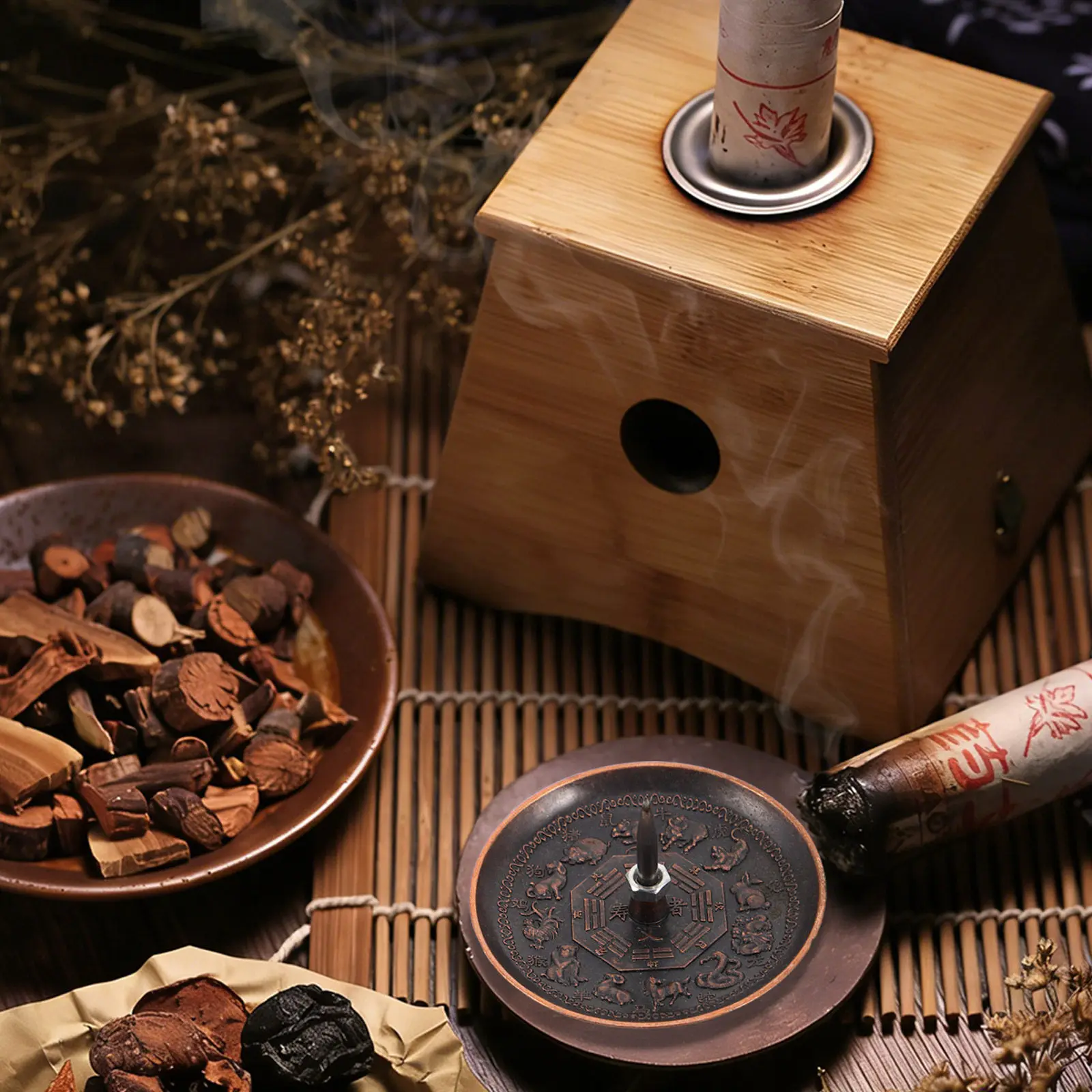 Copper Moxa Stick Holder Burner Tray Stable Base Aromatherapy Moxibustion Traditional Chinese Zodiac Incense Holder
