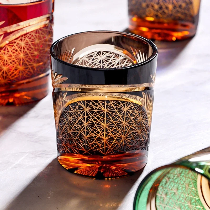 

Japanese crystal glass carved Edo cut glass, glass carved whiskey craft glass, bar VIP exclusive cup