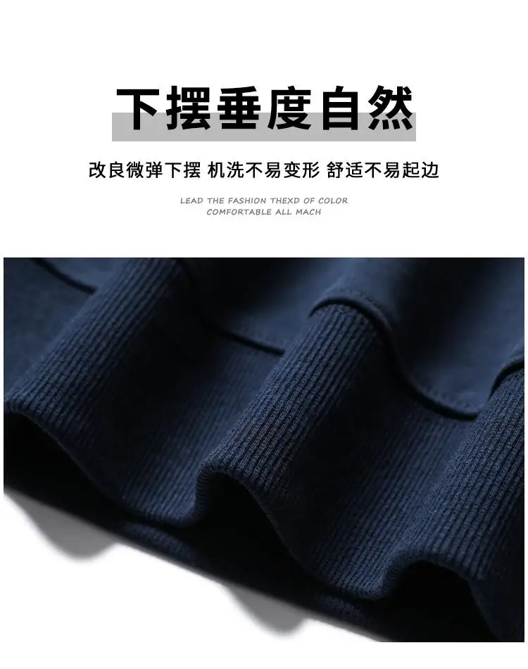 Navy Blue 500g Heavy Round Neck Sweater Men's Autumn and Winter Velvet Thickened Pullover Couple Loose American Top Women