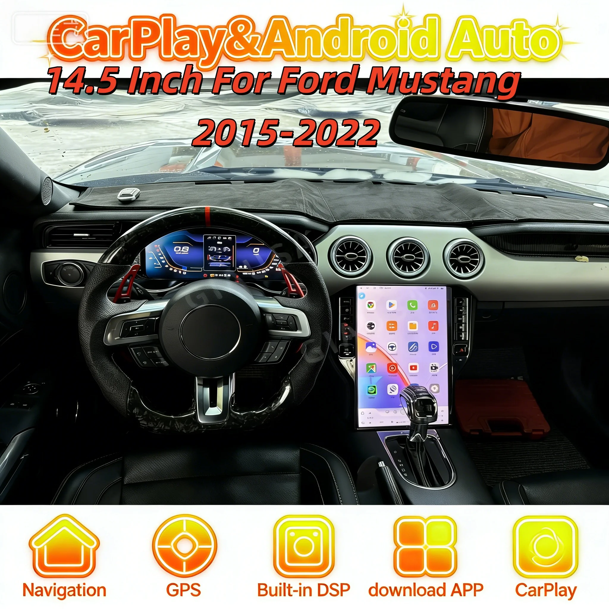 14.5'' Multimedia Android 14 4G Auto Stereo For Ford Mustang 2015-2022  Wireless Carplay Car GPS Navi Radio Bluetooth Head unit
