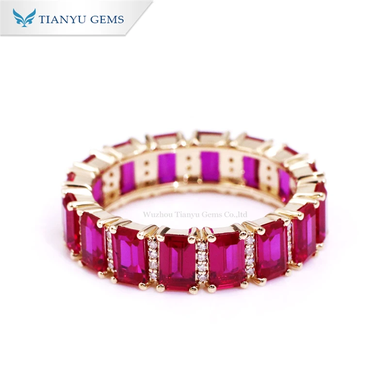 

Tianyu Gems Lab Ruby Eternity Ring 3x5mm Emerald Cut Corundum Moissanite Gemstone Wedding Band 18K 14K Yellow Gold Women Rings