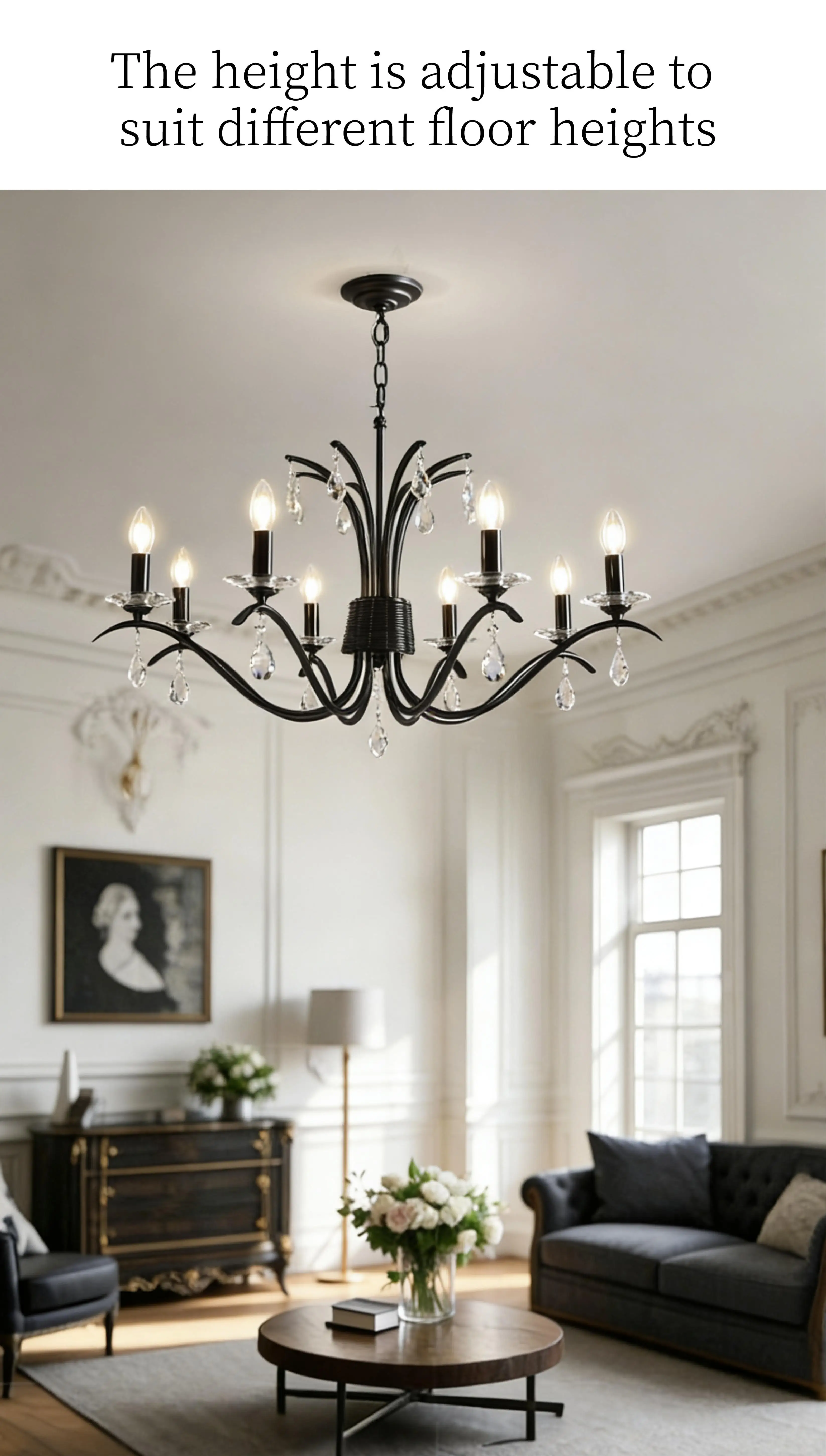 American Black E14 Candle LED Chandelier Retro