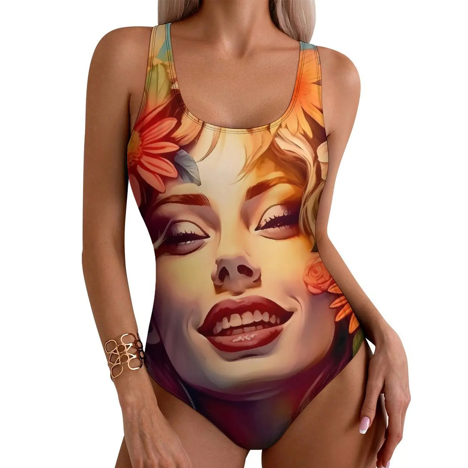 

Купальник Happy Lady Face, сексуальный цельный купальник с цветочным принтом, боди с эффектом пуш-ап, трендовая пляжная одежда