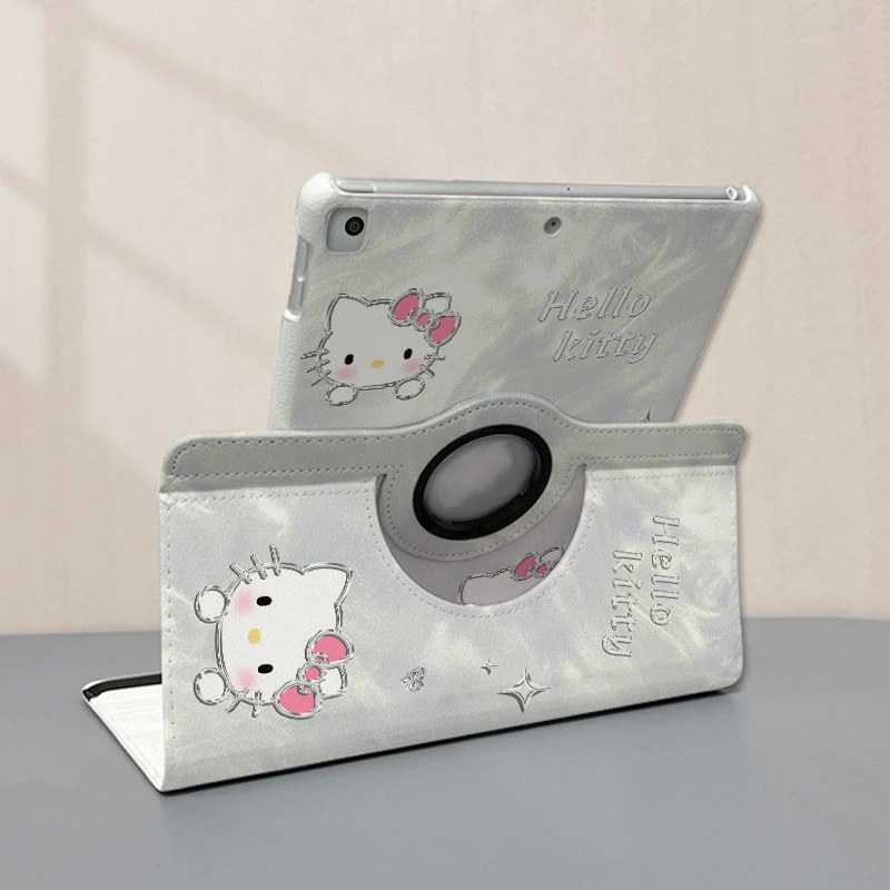 New Kawaii Sanrio Hello Kitty iPad Air6 Case 11 inch Rotating Leather Case Pro2024 Drop 10 Generation 8 Metal cat iPad Hard Case