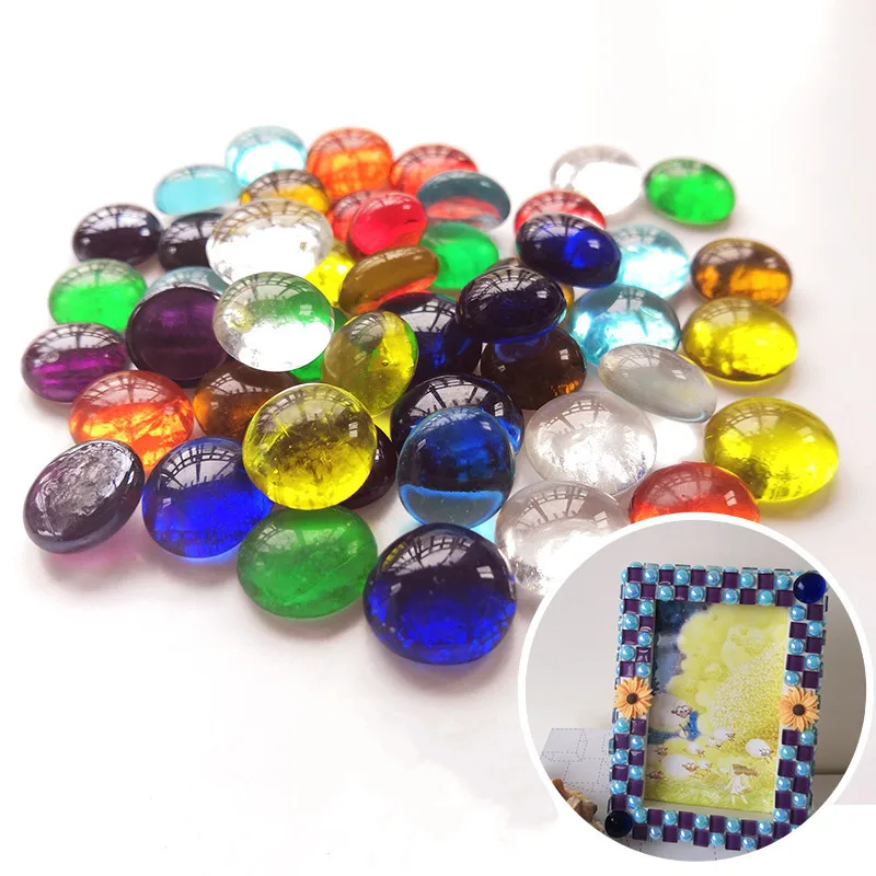 100g Clear Round Glass Gems Mosaic Tiles Flat Beads for Arts Craft Decorative Glass Pebbles Stone DIY Cabochon Mosaic Making