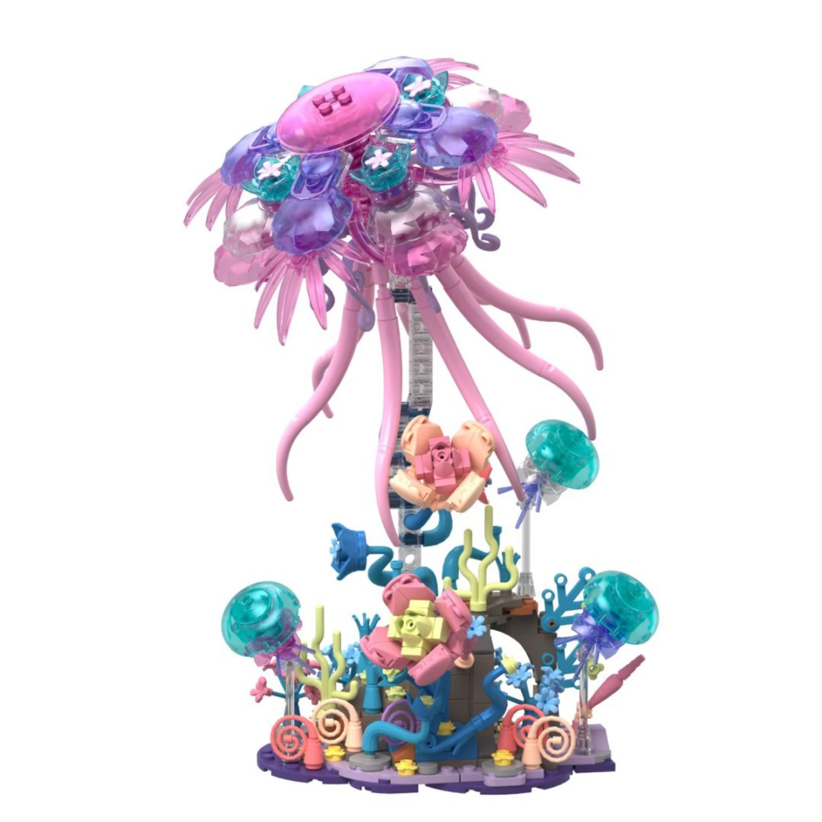 Bloques de Construcción MOC de Medusas Marinas y Flores Marinas, Animales Simulados, Flores de Ensamblaje, Adornos DIY, Juguetes de Ladrillos, Regalos Navideños para Niños