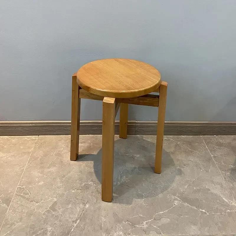 

Solid Wood Round Stool Wooden Ottomans Household Modern Simple Folding Dining Table Stools Solid Wood Dining Chairs Benches