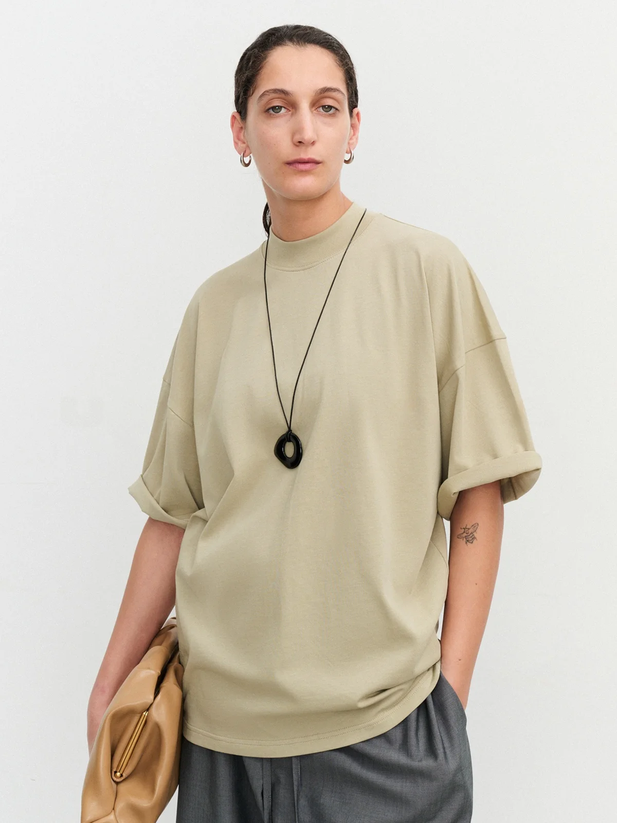 

AR0W Faionable Хлопковая футболка с небольшим воротником, свободный крой, круглый женский весенний топ Ne ort Sve