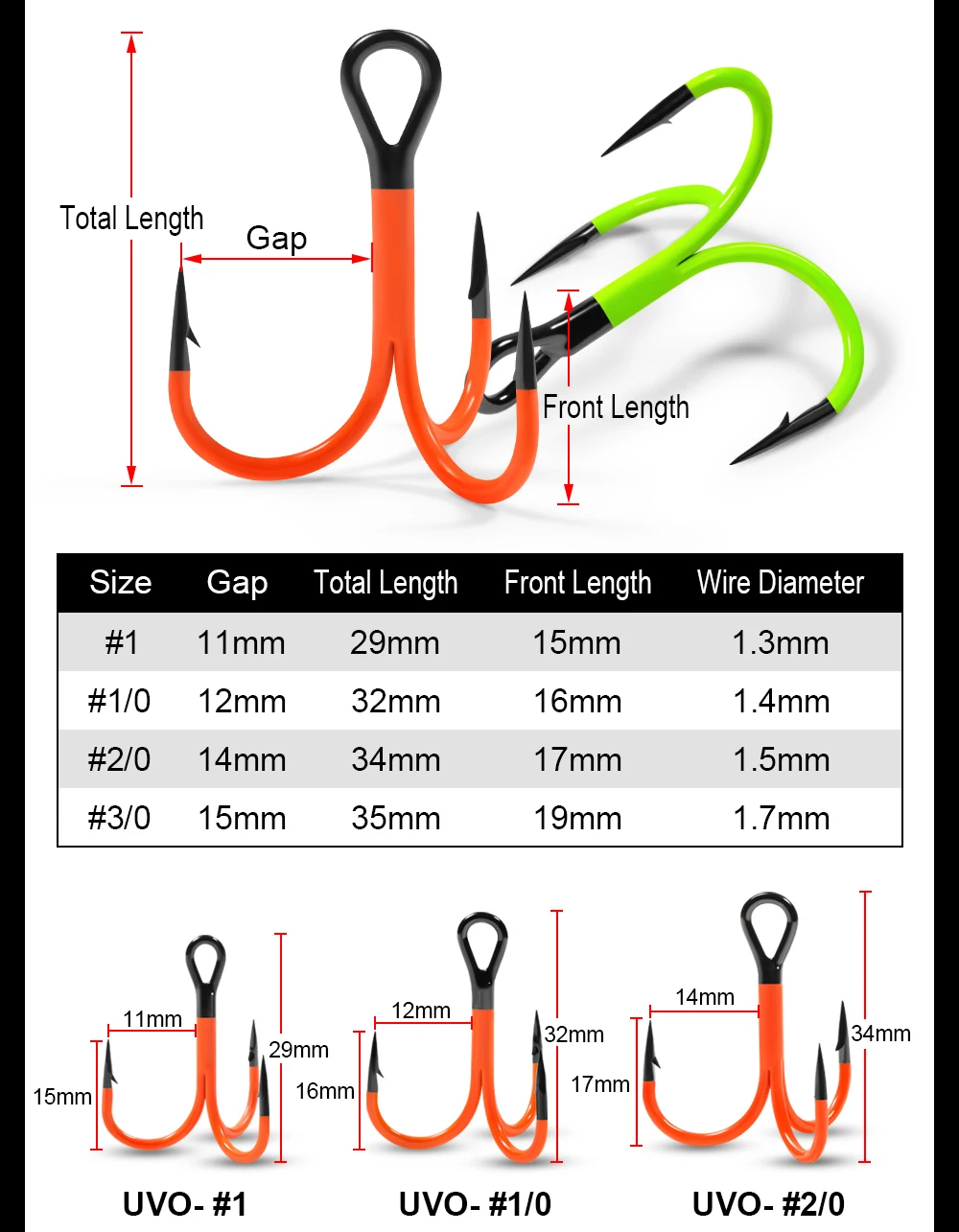 Spinpoler 1/0 2/0 3/0 UV-Haken 2 x starke beschichtete Spitze Triple Treble Swimbait Tiefseeangeln Süßwasserbarsch Hecht Barsch Tackle – Detail 2