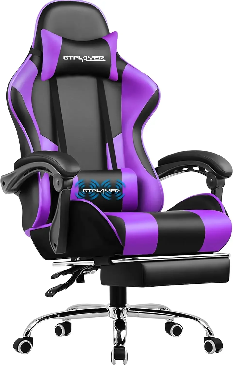 Silla Gaming con reposapiés y soporte Lumbar, asiento giratorio de 360 °, altura ajustable, reposacabezas