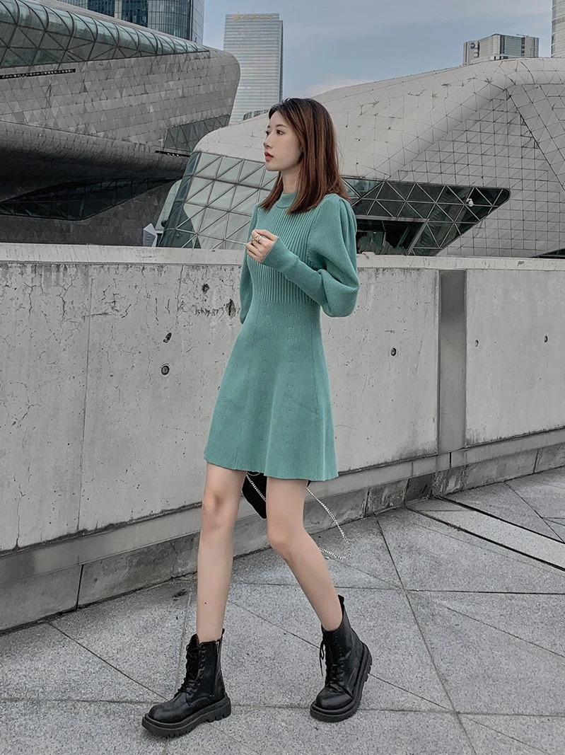 

Women's Knitted A-Line Dr Slim Fit High Waist Long Sve Base Layer Sweater Dr Winter Commute Pure Color ort Skirt