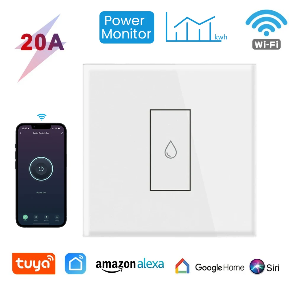 4400W 20A WiFi Smart Switch for Electric Boiler Water Heater Tuya App Remote Control Timer Power Monitor Overload Protection