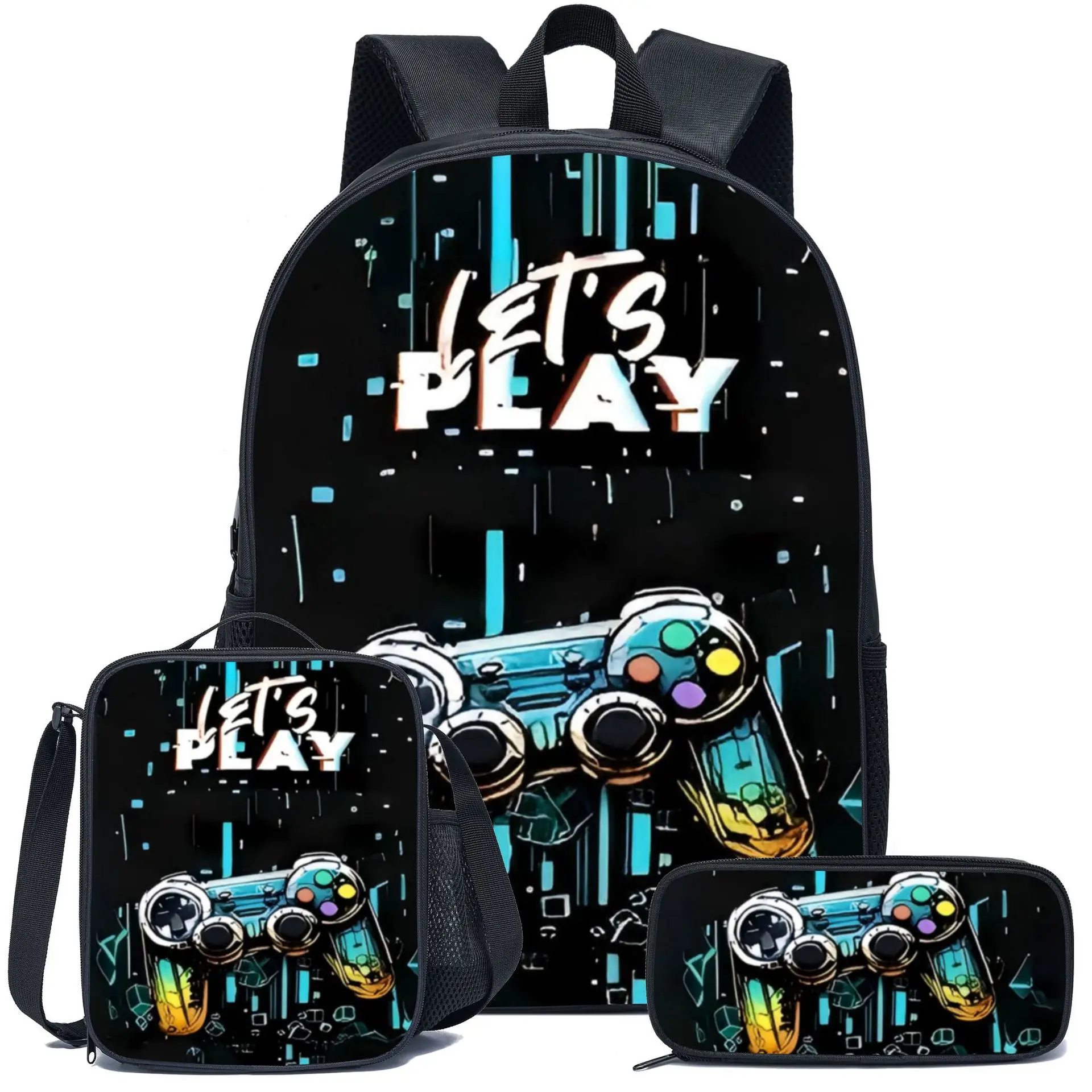 Harajuku Youthful Novelty Funny game pad 3D Print 3pcs/Set Student Travel bags Laptop Daypack Backpack Lunch Bag Pencil Case