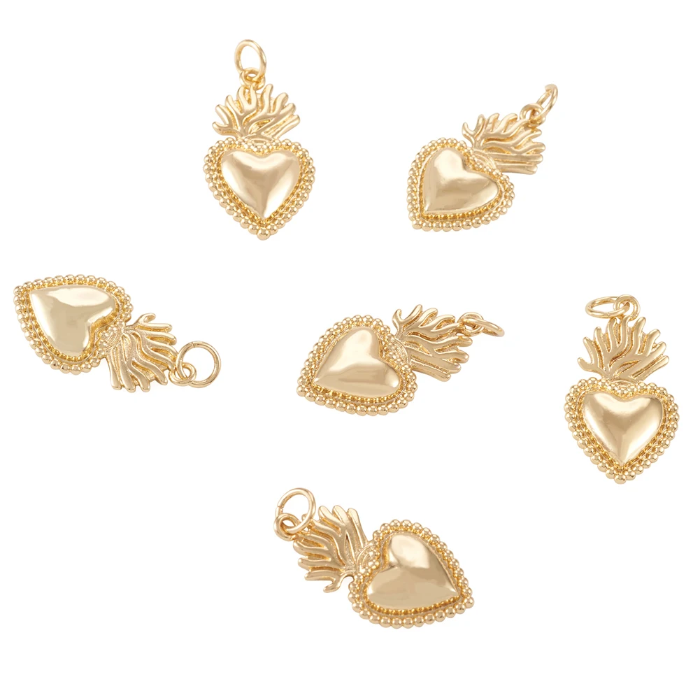 10pcs Brass Sacred Heart Pendants Golden for Earring Bracelet Necklace Charms Jwelry DIY Making Accessories Decor 22x12x2.5mm