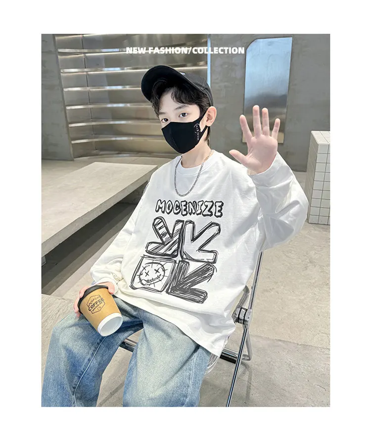 Kinder Jungen T-Shirts Kleinkind Baby Langarm-Oberteile für Kinder Herbst Buchstaben Pfeile Druck Baumwolle Koreanisches Sweatshirt Jungen T-Shirts – Detail 6