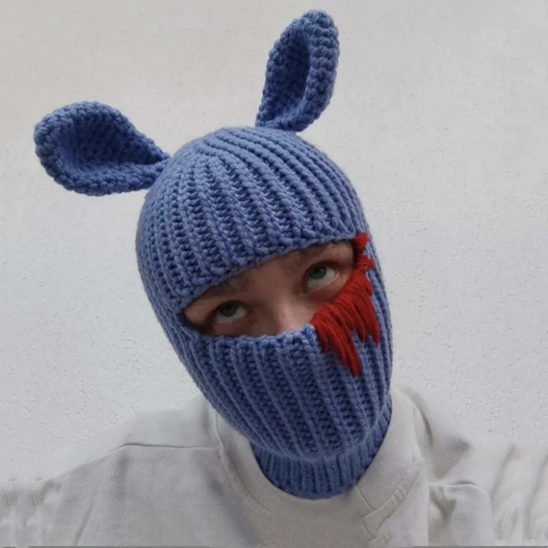 Man Halloween Y2k Balaclava Bear Ear Hat Unisex Windproof Bear Ears Women Warm Riding Integrated Scarf Beanie Hat