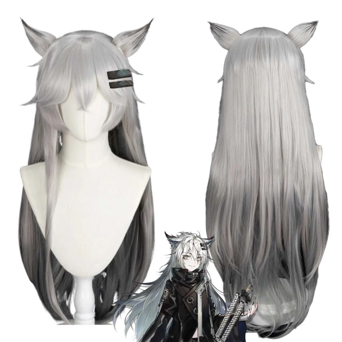 

Женщины игры Cos Lappland the Decadenza Arknights косплей белый и черный смешанный длинный прямой парик из волос