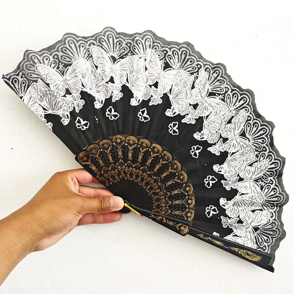 

Embroidered Folding Fan Multicolors 42*23cm Chinese Wedding Cloth Folding Fan Hot Stamping Photography Props Gold Blocking Fan