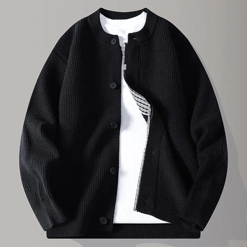 

Мужской вязаный кардиган с круглым вырезом, повседневный, весенне-осенний, мягкий, из акрила, с длинными рукавами, теплый, комфортный, стандартный крой