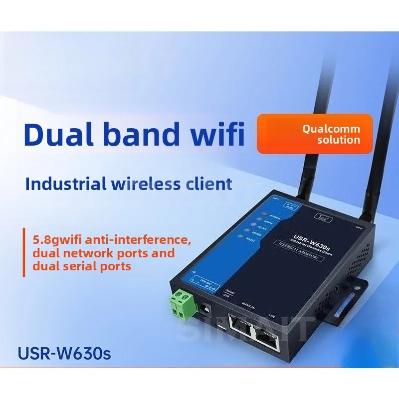 W630s (2.4G + 5G Dual-band Qualcomm WiFi) Dual Network Port Server Rs232/485 Serial Port To Wifi To Ethernet Module