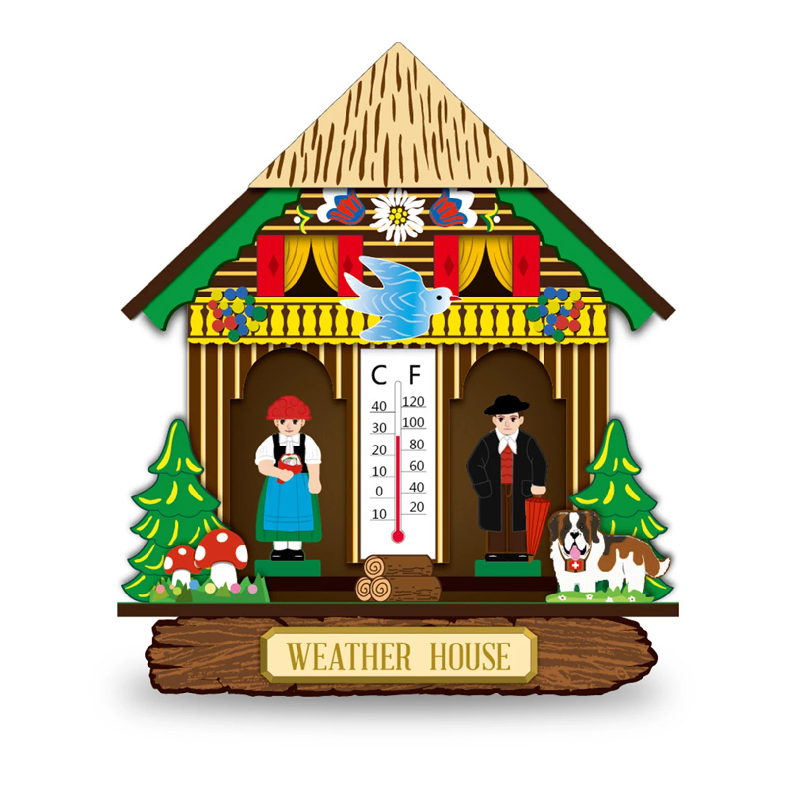 Weather House Wood Chalet Barometer Thermometer And Hygrometer Home Decoration Wall Hanging Ornaments