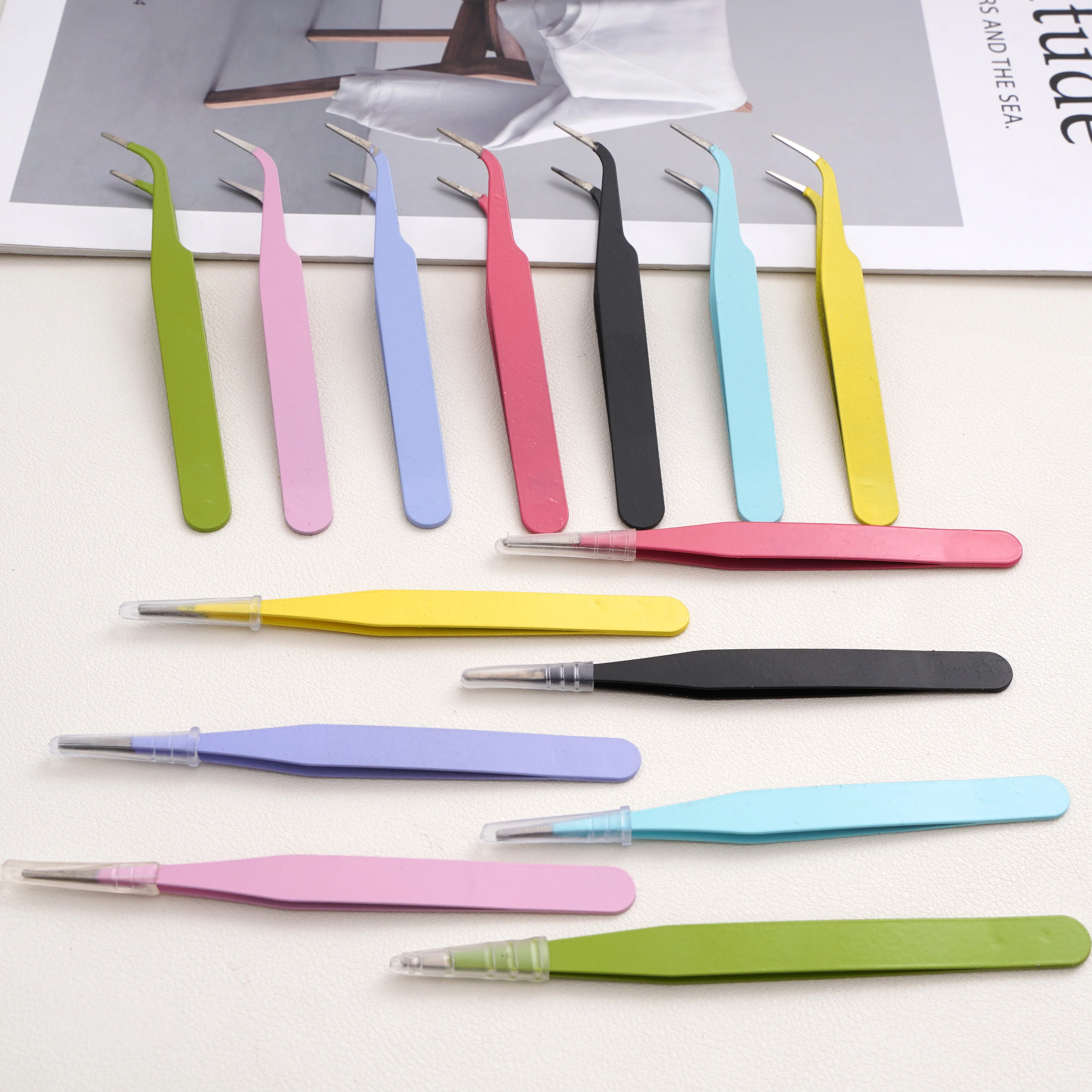 1Pc Colorful Iron Tweezers Straight Curved Beading Tweezers Jewelry Clips for DIY Bracelet Necklace Jewelry Making Tools Picking