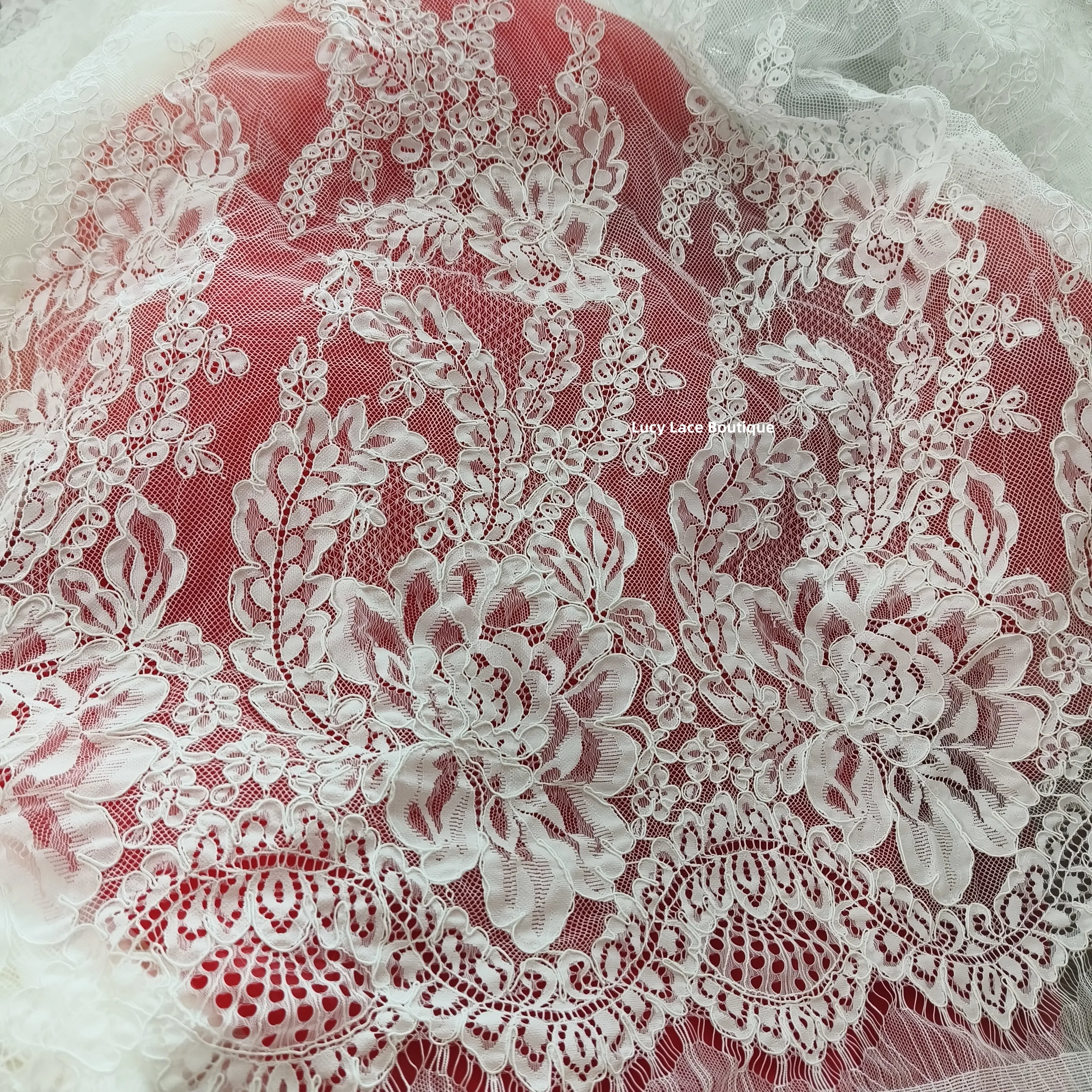 

1.5M Wide Corded French Lace High Quality Luxurious Wedding Dress Lace Material Off White Two edges Lashes Lace with Cording 3M