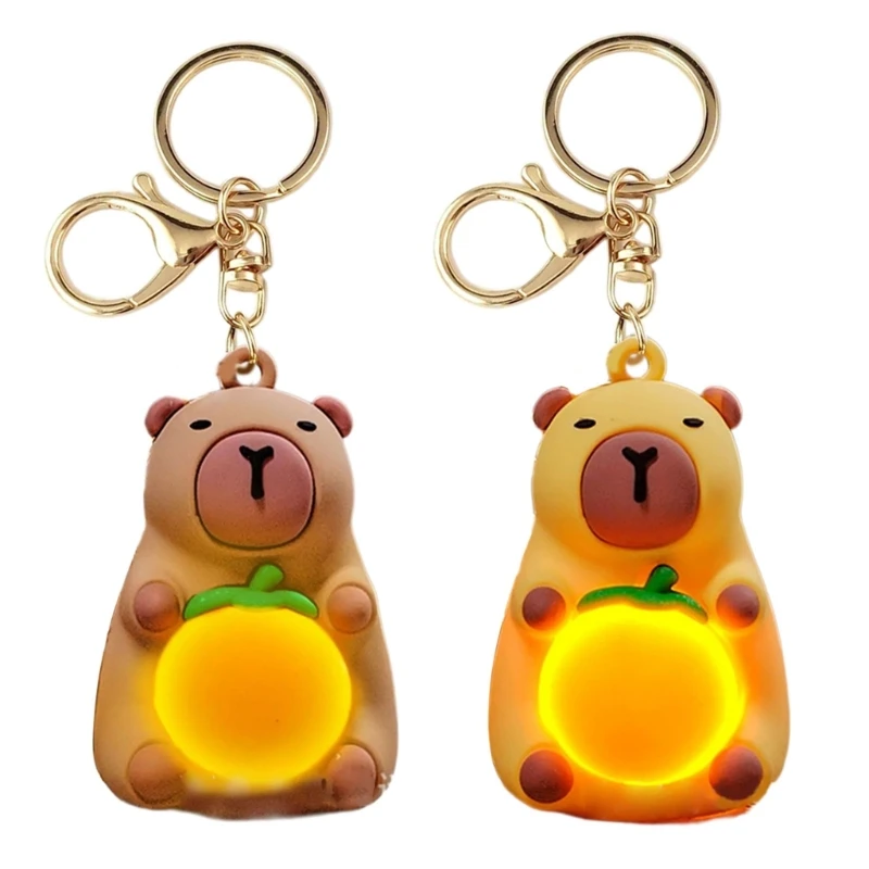 Lovely Capybara Keychain Ornament with Soft Orange Glow Light for Bags and Keys