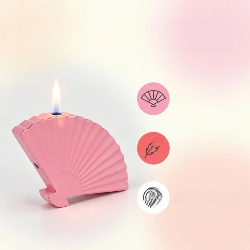 Cute Pink Fan-shaped Lighter Foldable Design Refillable Butane Unique Eastern Style Suitable for Smokers Smoking Accessories