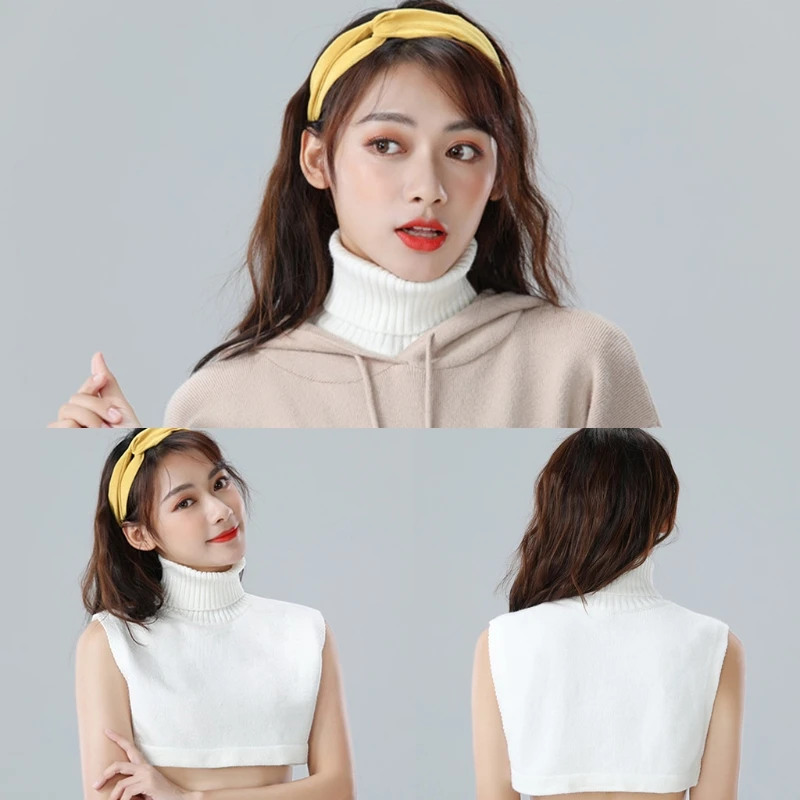 Women Winter Turtleneck False Fake Collar Sweater Knitted White Detachable Half Top Dickey Pullover Neck Cover Vest