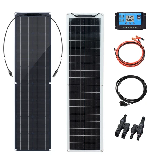 WUZECK  Solar Panel kit 12V 유연한 태양 전지 패널 키트, 50 와트 PV 모듈, 100 와트, 12V, 24V, 태양 케이블 셀, 집 야외 자동차 보트 배터리, 캠핑 여행