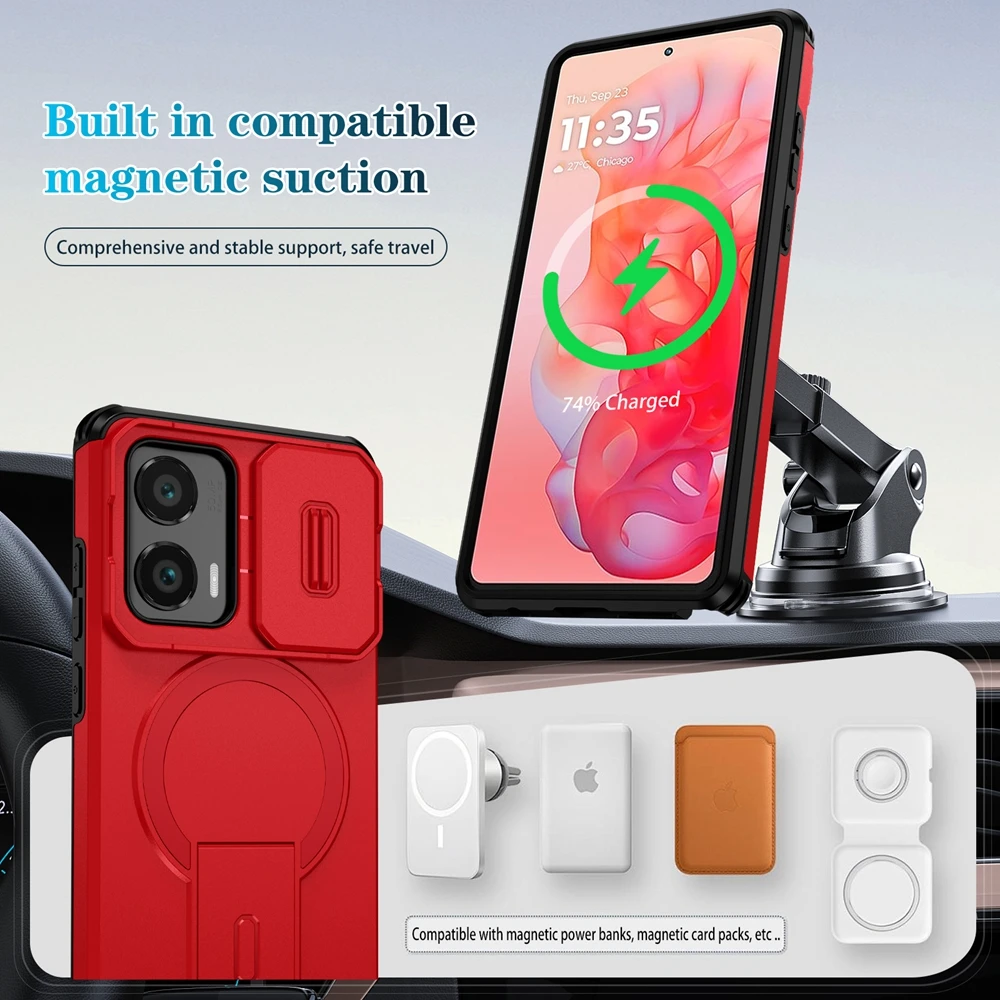 حافظة مغناطيسية فاخرة لـ Moto G Play Power 5G Edge Stylus 2024 2025 حامل عدسة غطاء خلفي نحيف دعامة شحن لاسلكية