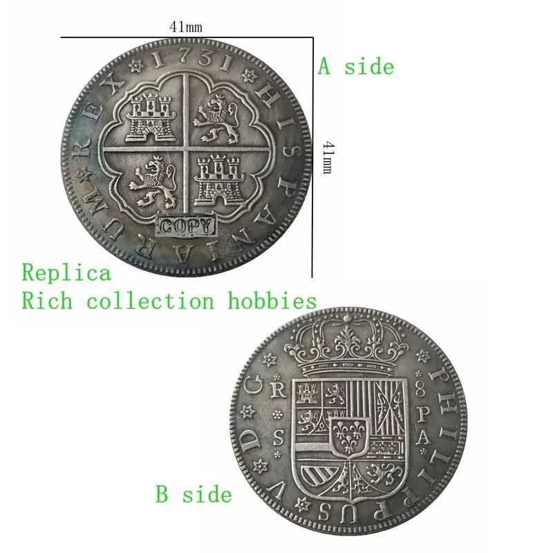 1731 Spanish Philip Copy Old Coin Brass Material Collection Commemorative Silver Dollar Antique Craft Decorative Coin