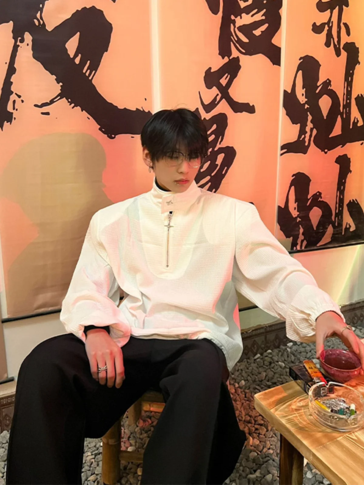 

American Style Hoodie Jacket Half Zipper Stand Collar Hatless Shoulder High Street Men's Cold Sensation Top Casual Loose Fit