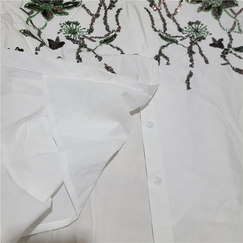 HKSH Primavera Autunno Nuove donne Camicia in rilievo con paillettes Colletto rovesciato Maniche lunghe Monopetto Chic Camicetta Casual Top HK16486