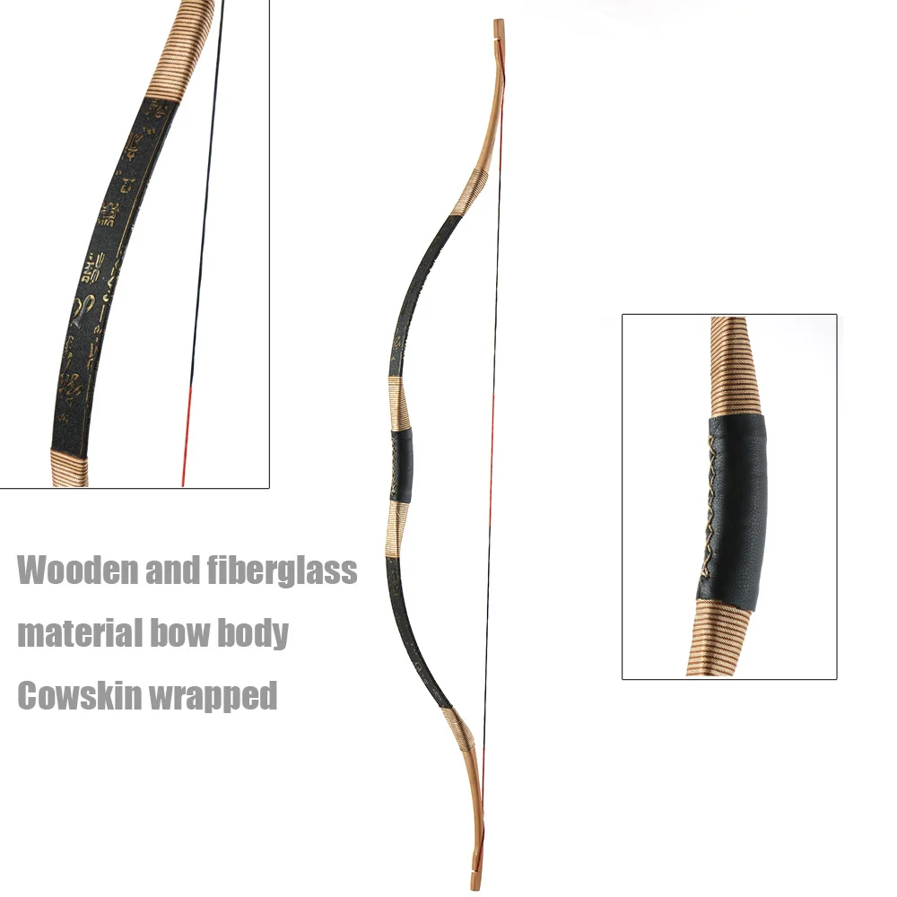 Recurve Long Bow Traditional Archery Horsebow Longbow with Case Left and Right Handed for Practice Target Hunting 30-50lbs