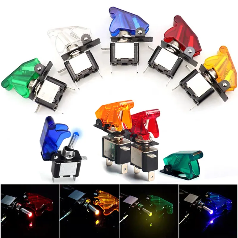

Auto Car Boat Truck Illuminated Led Toggle Switch ON OFF With Safety Aircraft Flip Up Cover Guard 12V20A transparent