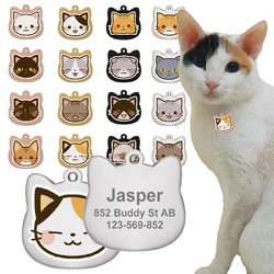 Cute Personalized Cat Tags Stainless Steel Colored Pattern Pets Cat Name Tags Pendant Engraved Keyring Kitten Accessories