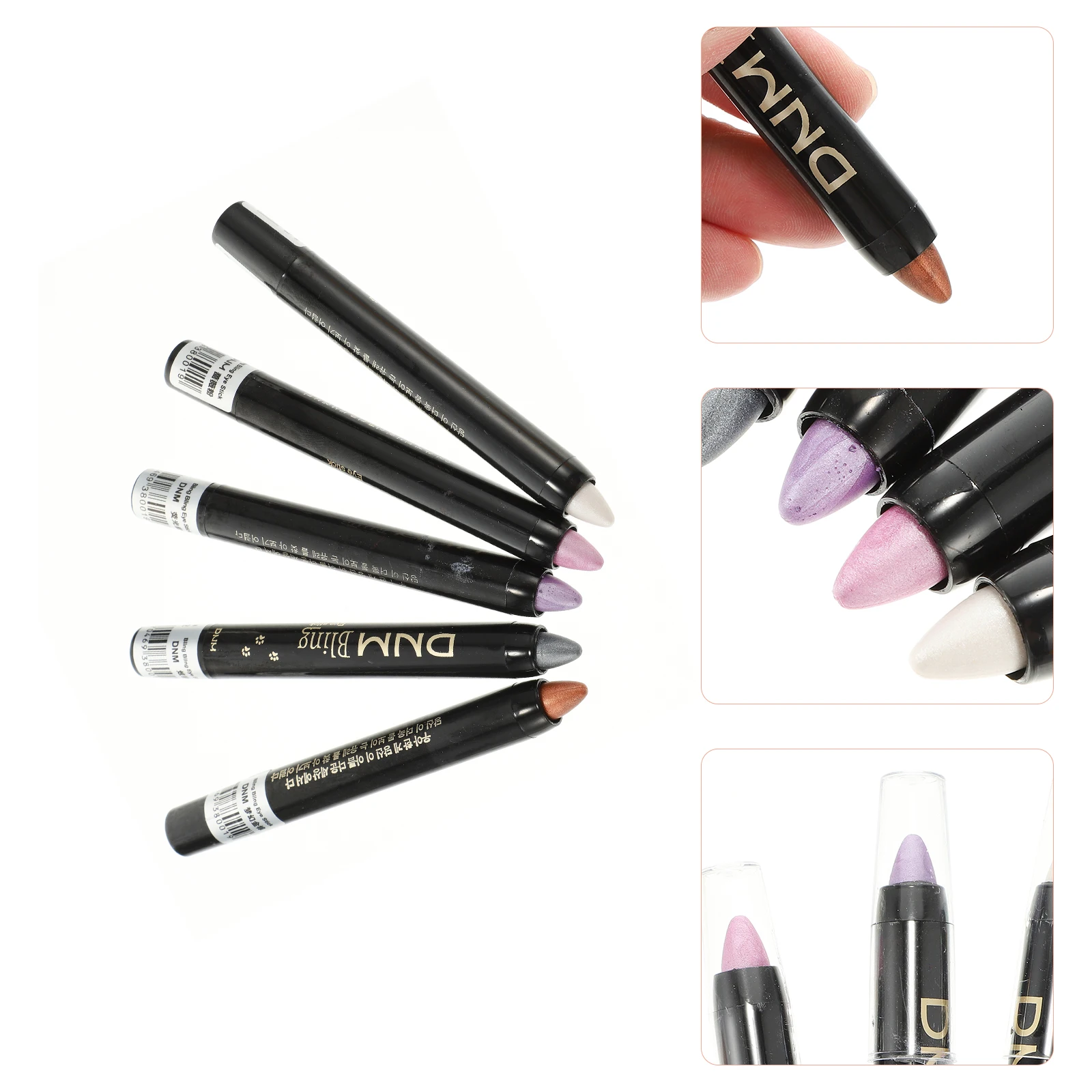 5Pcs Eyeshadow Stick Colorful Glitter Shimmer Simple Apply Long-Lasting Eye Makeup Pens Portable for Women