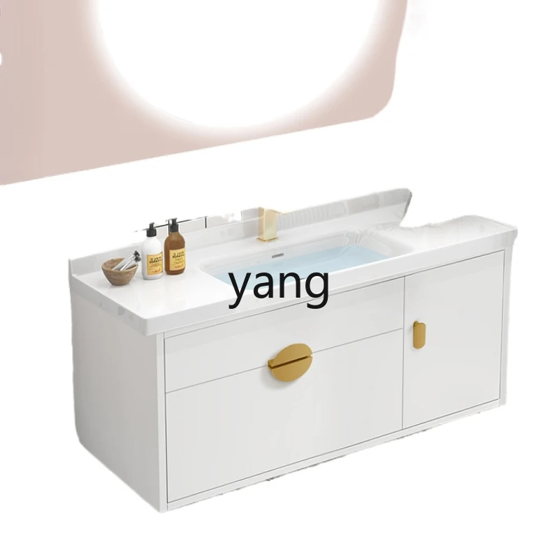 

Yjq Solid Wood Bathroom Cabinet Modern Minimalist Small Apartment Bathroom Ceramic Whole Washbin Washstand