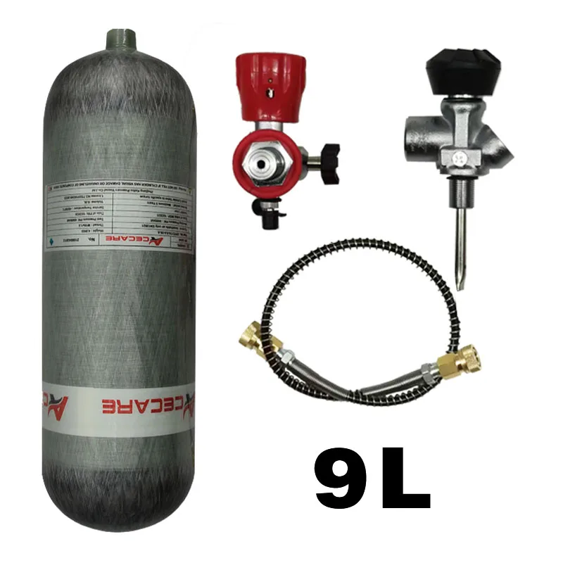 Acecare 4500Psi Air Tank 9L 300Bar 30Mpa Carbon Fibre Gas Cylinder M18*1.5 With Valve And Filing Station Scuba Diving FireSafety