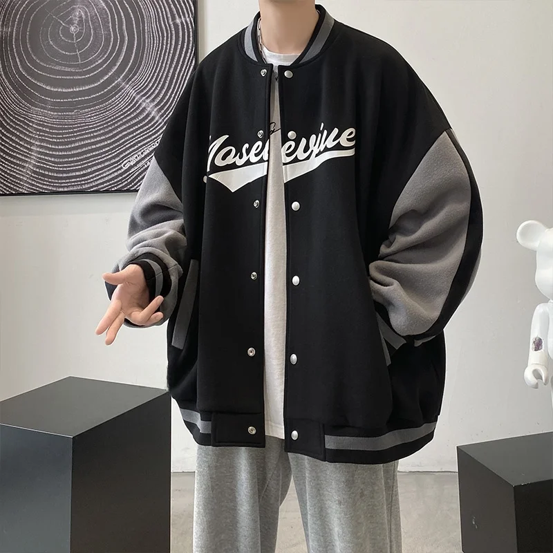 

Loose Fit Baseball Jaet Men's Casual High Street Sle Autumn Faionable Brand Streetwear Polyester Long Sve Baseball Coat