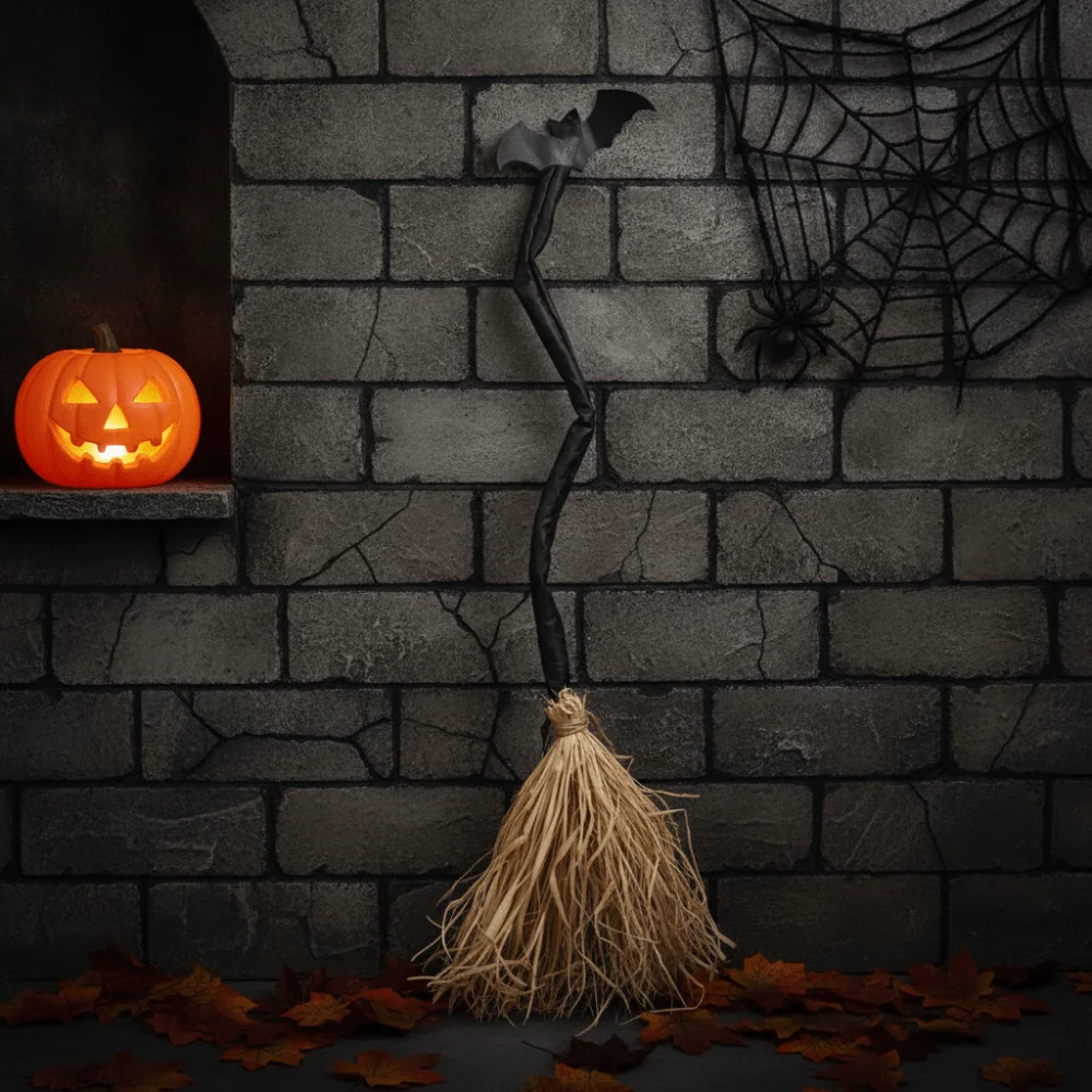 Glowing Animated Dancing Witch Broom with Sounds Bendable Stick Halloween Magic Witch Broomstick Walking Feet Movable